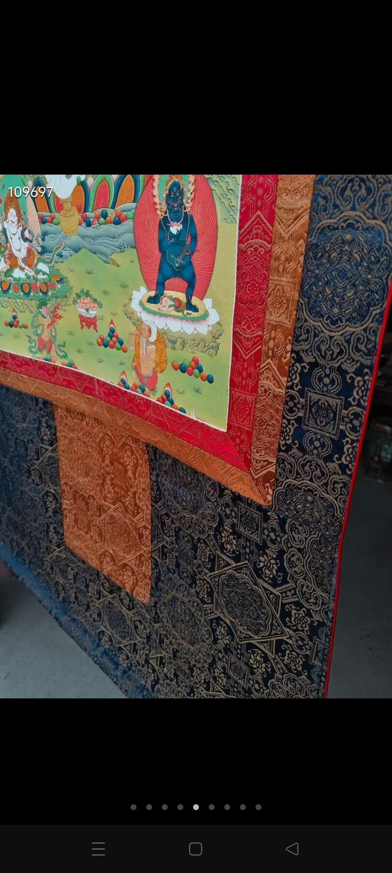 刺绣挂屏 老唐卡 画心五方财神 完整全品