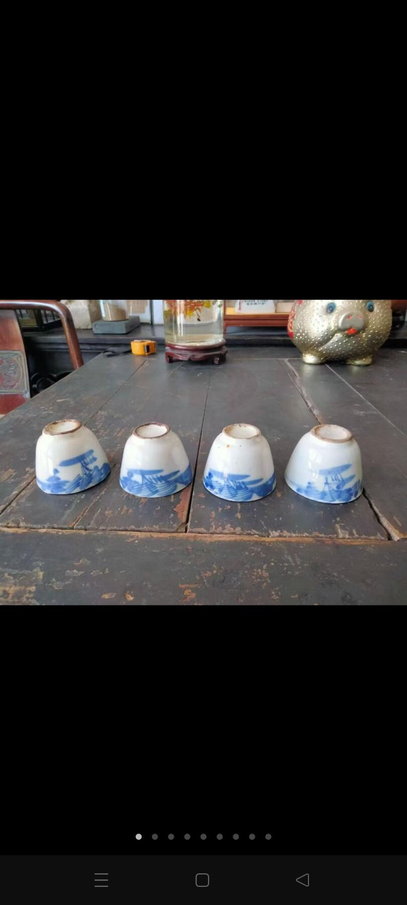 清末青花老窑茶杯，品相正常老化磨损。完整使用器，个别有开片。4只，保老到代。