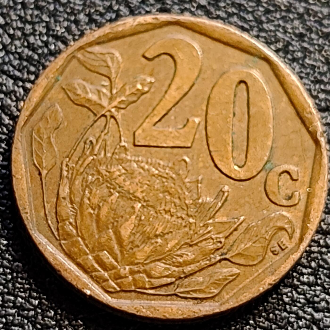 泉币菌-第73场-各国散币场 南非1996年 20分镍币 帝王花 24.2mm 非洲钱