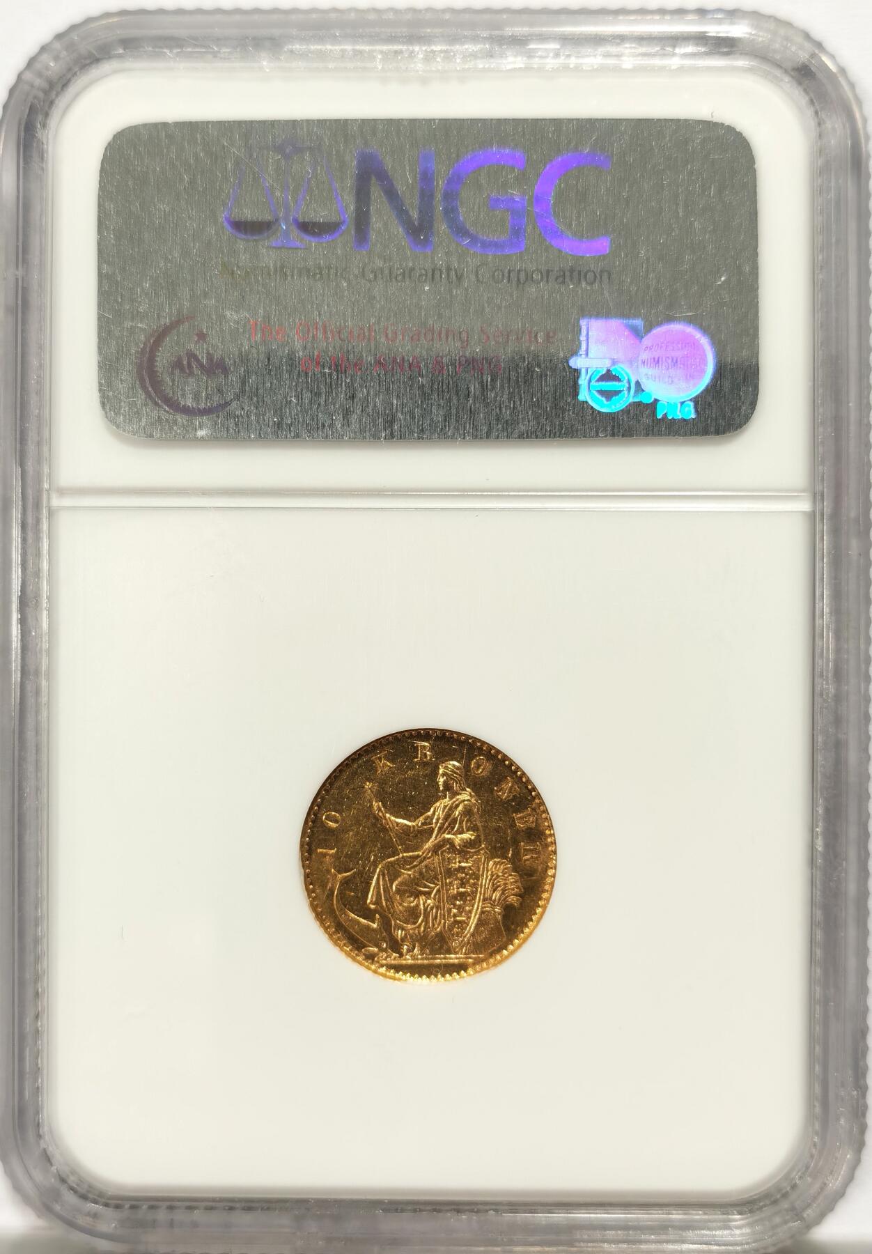 博洋堂世界钱币拍卖第134期（全场包邮） NGC AU55 丹麦1874年10克朗金币，重4.48克，含金量90%，少见年份，金价后市可期，值得入手收藏