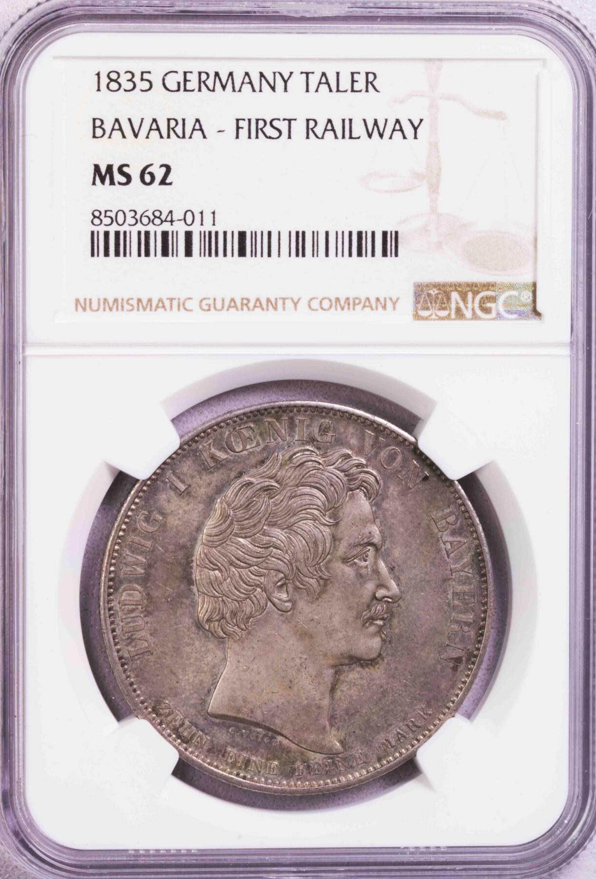 NGC-MS62 1835德国巴伐利亚纪念泰勒大银币 