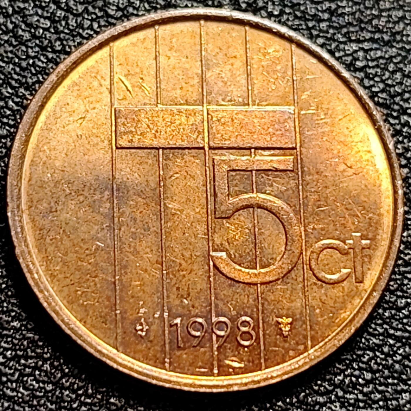 泉币菌-第73场-各国散币场 1998年 荷兰王国5分铜币 贝娅特丽克丝女王 21mm