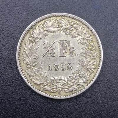 【淘币小摊】实时拍第七百零五拍  散币银币场  满百包邮可预留二周 每周一统一发货   - 瑞士1958年1/2法郎银币