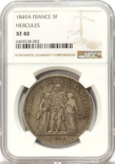 博洋堂世界钱币拍卖第134期（全场包邮） - NGC XF40 法国1849年A版大力神5法郎银币