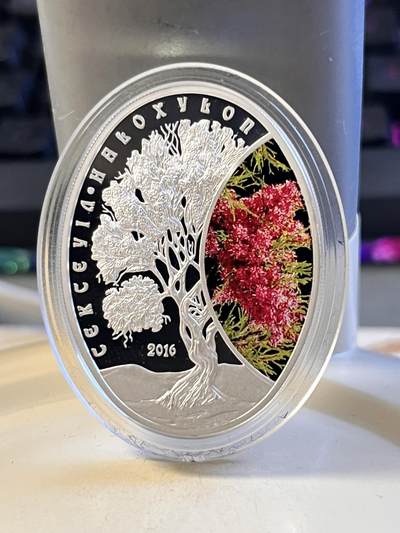 第170期拍卖【长期征集拍品】 - 哈萨克斯坦2016年动植物系列花卉彩色椭圆形银币，925银，24克，发行量3000枚，