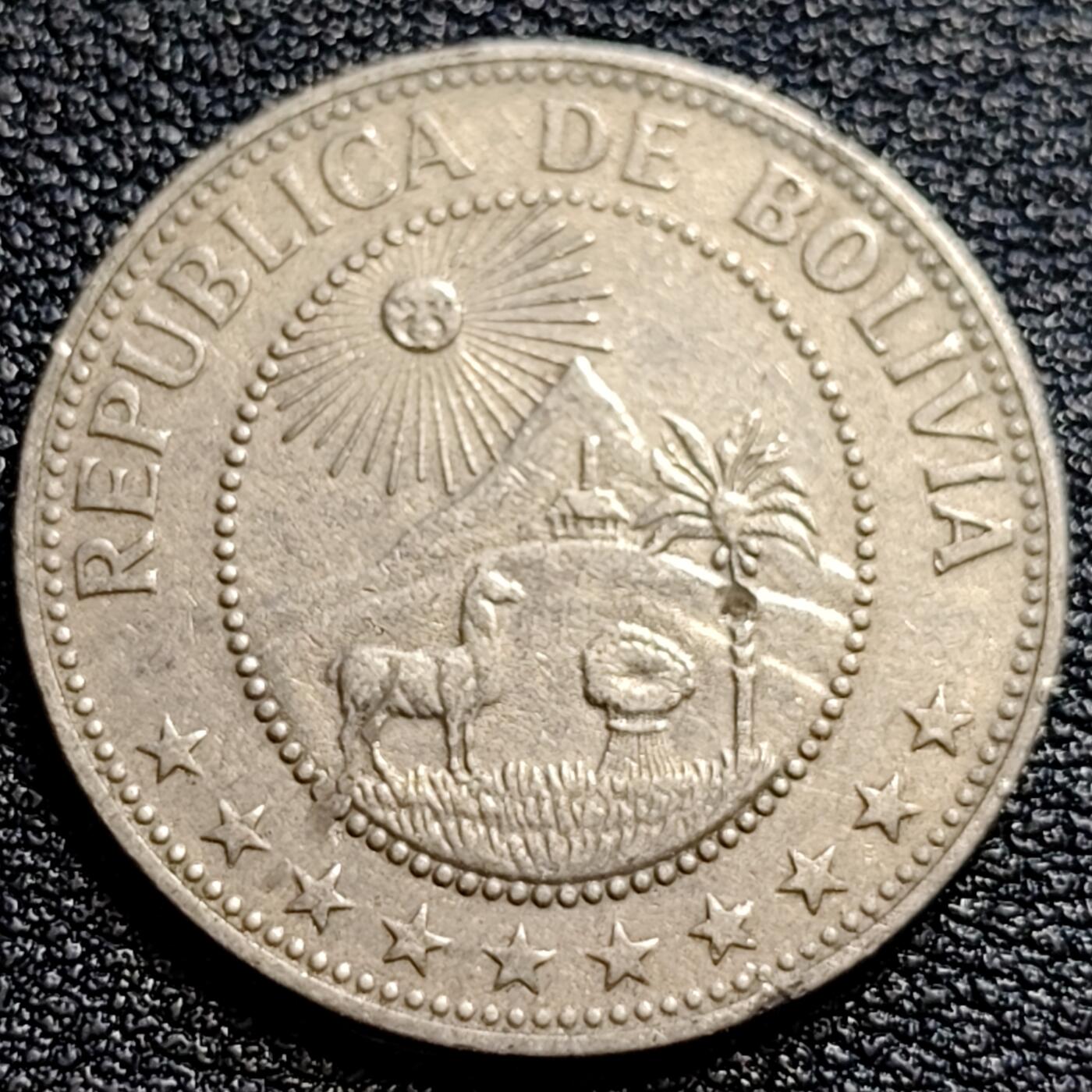 泉币菌-第73场-各国散币场 少见 玻利维亚1965年50分 羊驼图案 24mm 