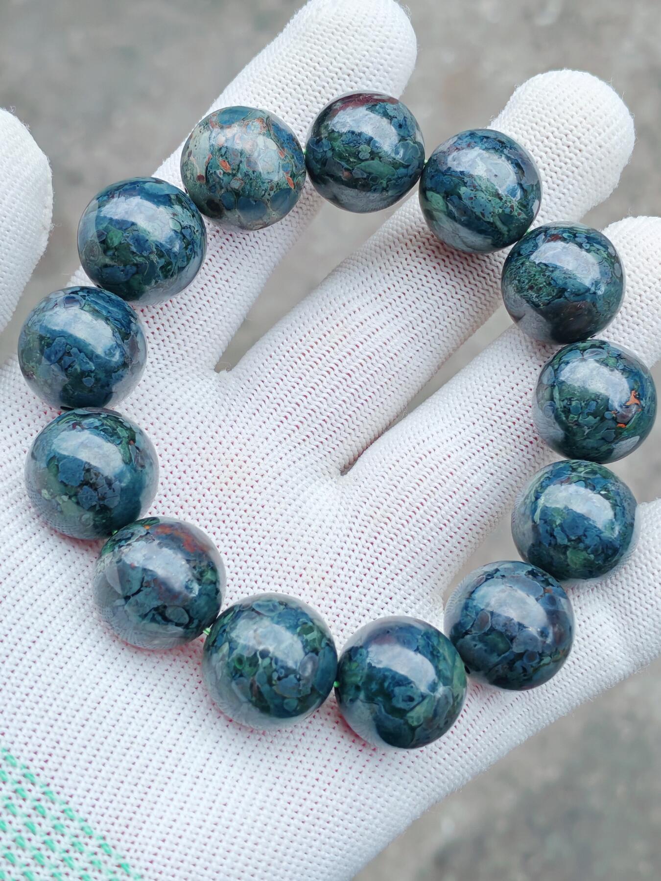 精品画面石经典稀有蓝莓星斑球粒手串(22044)尺寸18mm13颗113克
