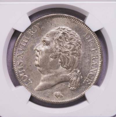 NGC-MS62 1824法国路易十八5法郎大银币 BU粉光 - NGC-MS62 1824法国路易十八5法郎大银币 BU粉光