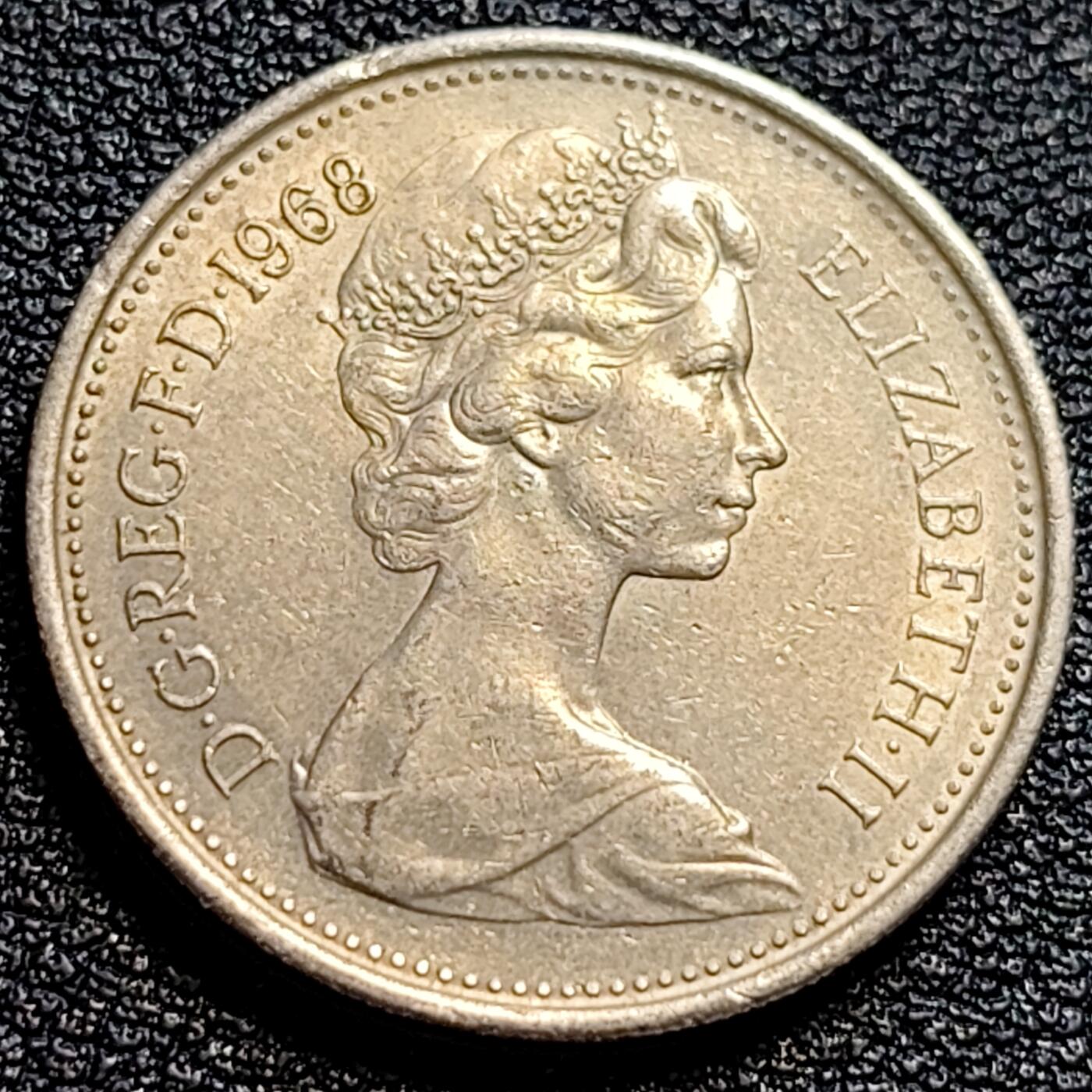泉币菌-第73场-各国散币场 早期老版 1968年英国大5便士镍币 皇冠蓟草 23mm