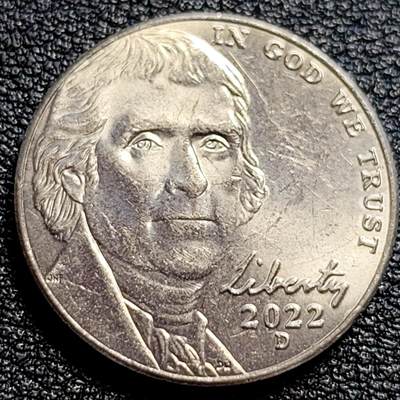 泉币菌-第73场-各国散币场 - 原光美品  原光极美品 美国2022年5美分D版纪念币 杰斐逊 及 故居蒙蒂塞洛庄园 21mm 