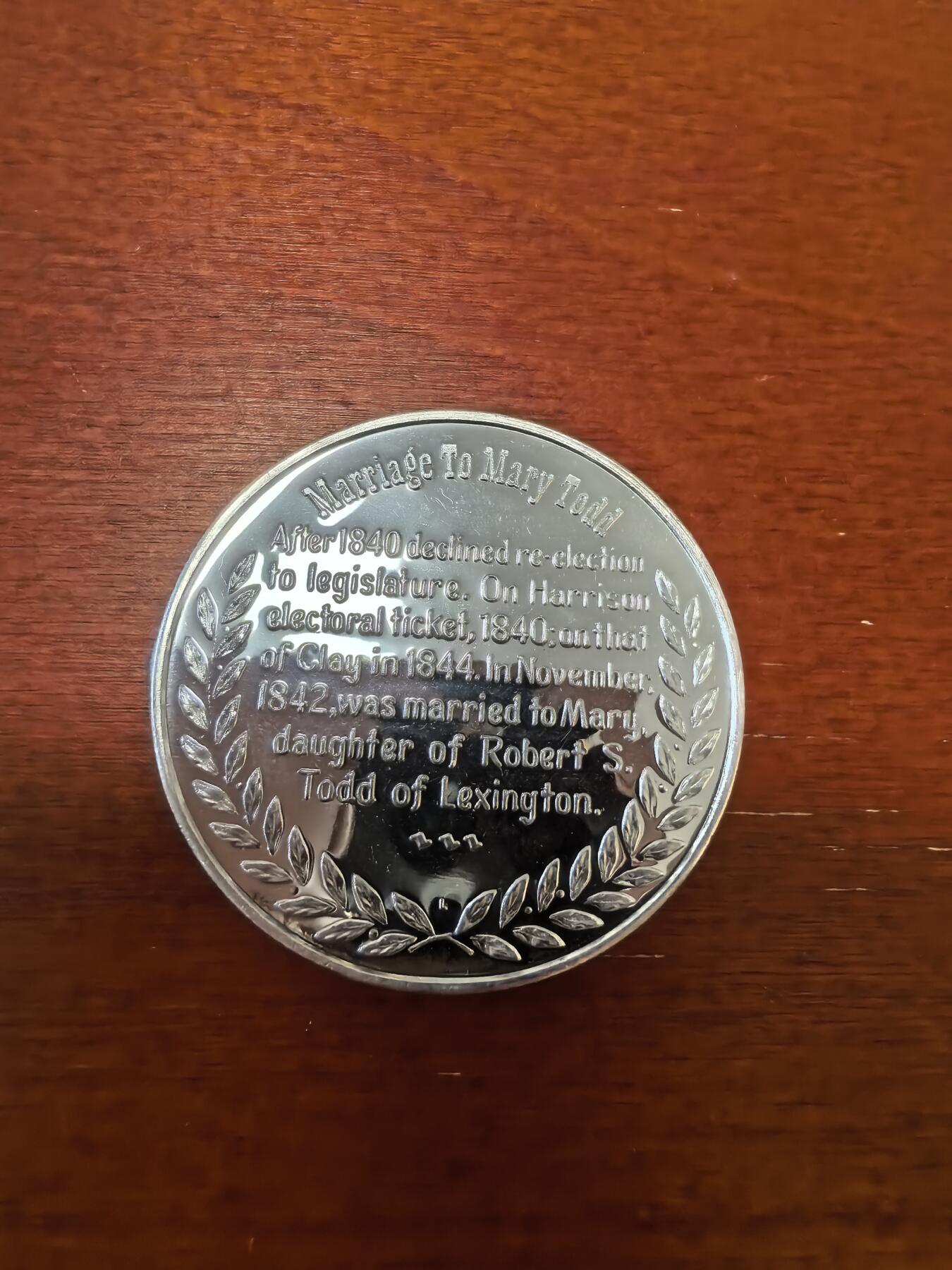 长老汇蛇年精选第三十四场拍卖 美国林肯生平之与马丽·托德结婚银章，1盎司925银