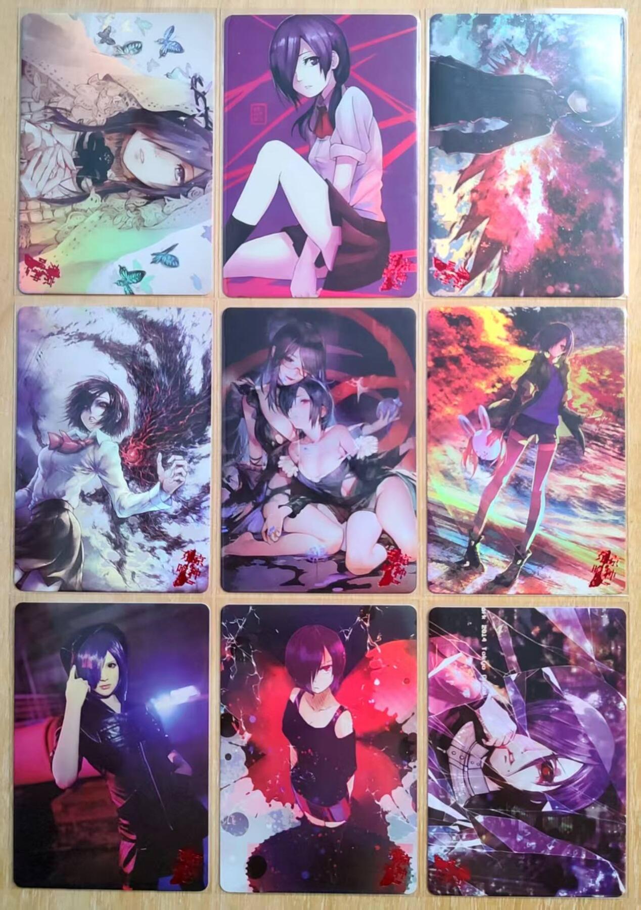 龙虎卡牌第四十九场 （无佣金，满120包邮，欢迎送拍，摩点开车） 彩闪烫红一套9张 东京喰种卡牌 岛国动漫