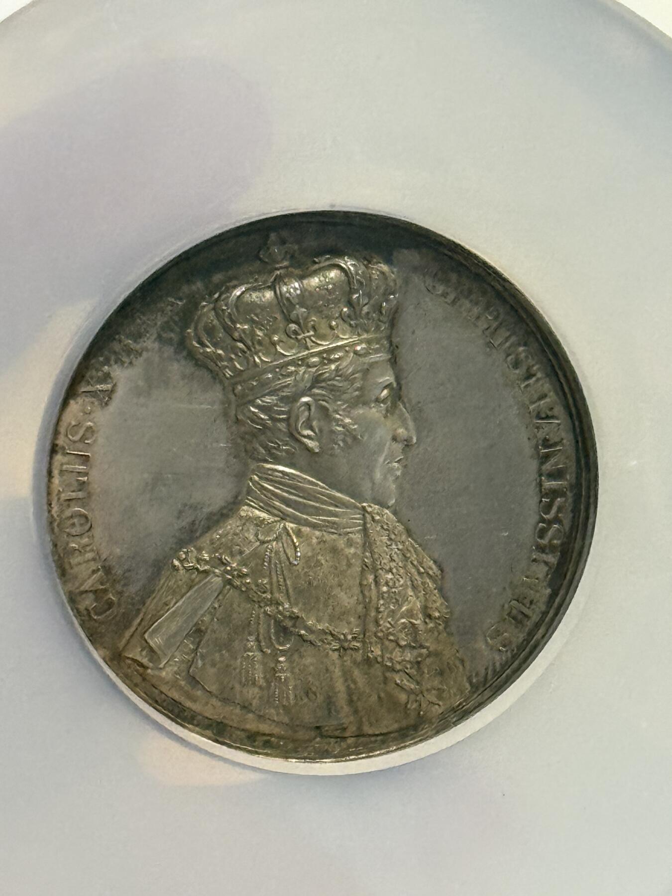 NGC-MS62 1825法国查理十世加冕银章 