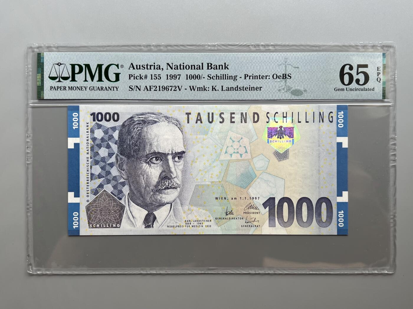 PMG 65EPQ 奥地利1997年1000先令