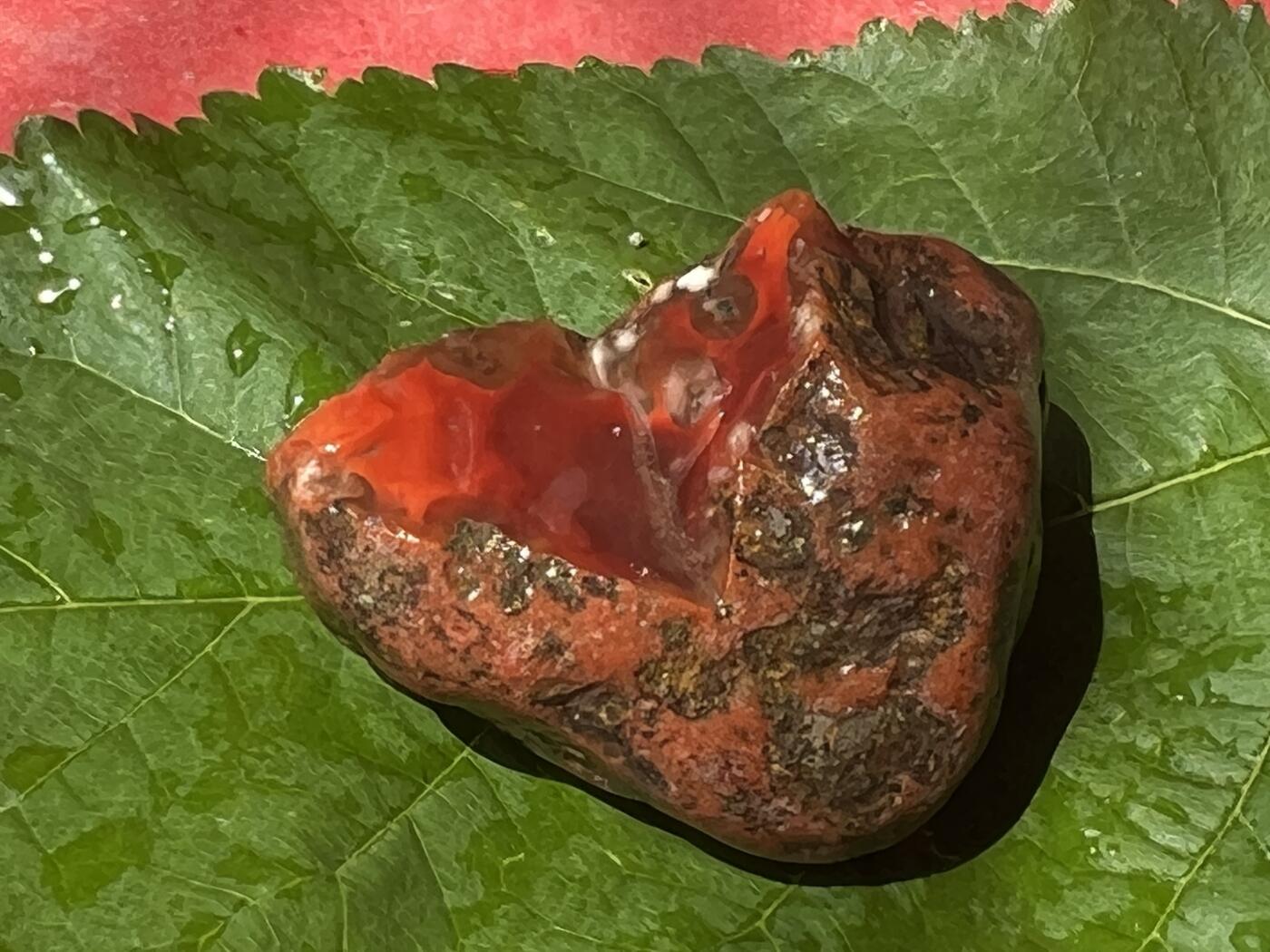 零元拍：南红玛瑙手把石，瓦西料。约55克，纯天然，独一无二的（天然原石不可避免有瑕疵，裂纹，介意勿拍）因为拍照环境以及光线的变化，颜色以实物为准。成品很美丽，原石亦魅力无穷。
