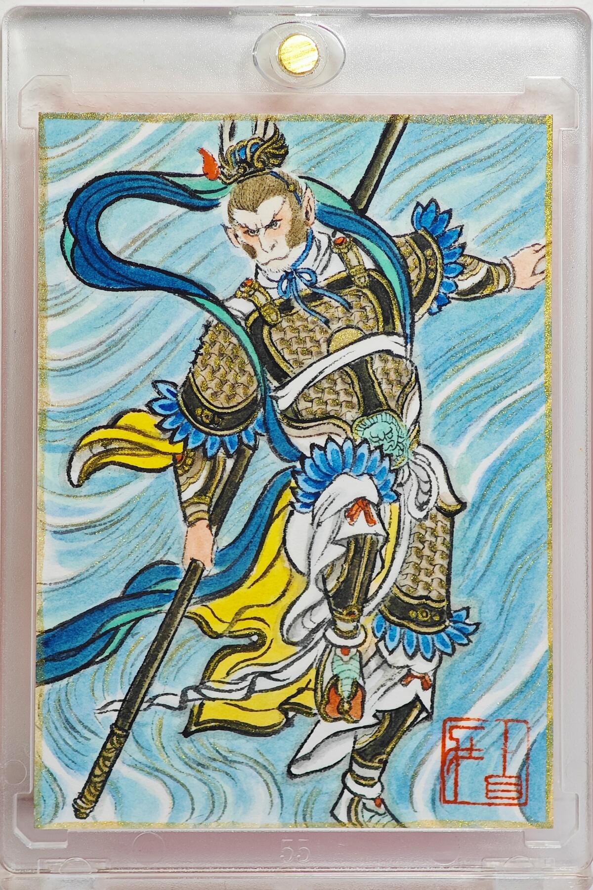 白泽拍卖卡牌手绘专场第22期中福卡展专场(离离暑云散，袅袅凉风起) 2025 卢艺丰手绘卡 齐天大圣  背简绘  卡砖封装  卢艺丰亲签