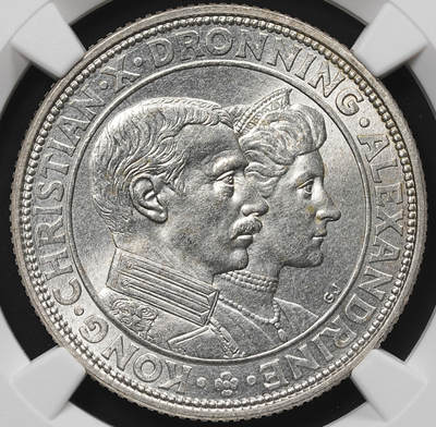 修遠堂世界钱币第八十期 - NGC MS64 1923年丹麦国王银婚纪念2克朗银币