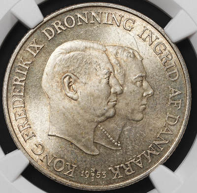 修遠堂世界钱币第八十期 - NGC MS64 1953年丹麦格林兰结核防治纪念2克朗银币