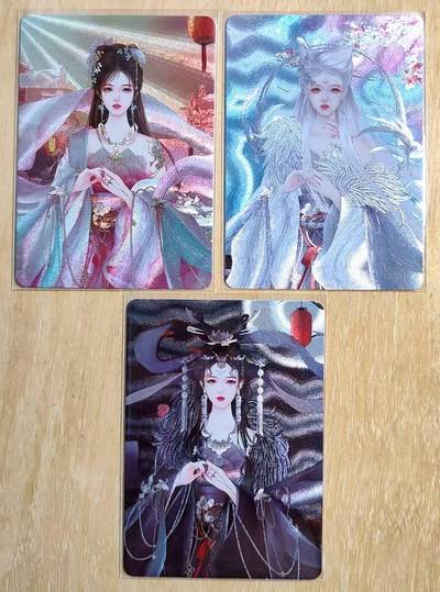 龙虎卡牌第四十九场 （无佣金，满120包邮，欢迎送拍，摩点开车） - 粗闪一套3张 宁缺卡牌 苏妲己竖版 球星卡尺寸