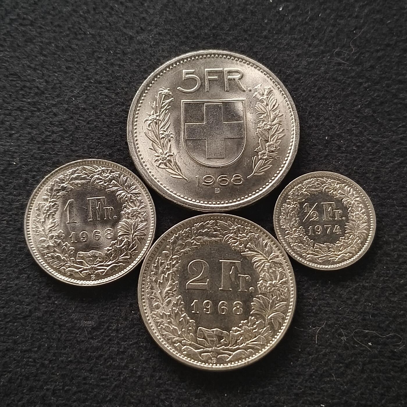 【全场包邮】纯粹捡漏拍449场 瑞士1968/1974年大面值4枚套币