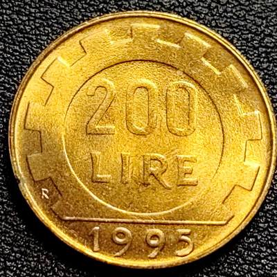 泉币菌-第73场-各国散币场 - 铜光美品 意大利1993年200里拉 丰收女神 齿轮 铝青铜币 外国硬币 24mm 