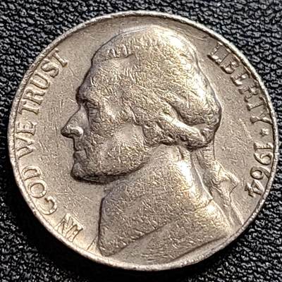 泉币菌-第73场-各国散币场 -  美国1964年5美分纪念币 杰斐逊 及 故居蒙蒂塞洛庄园 21mm 