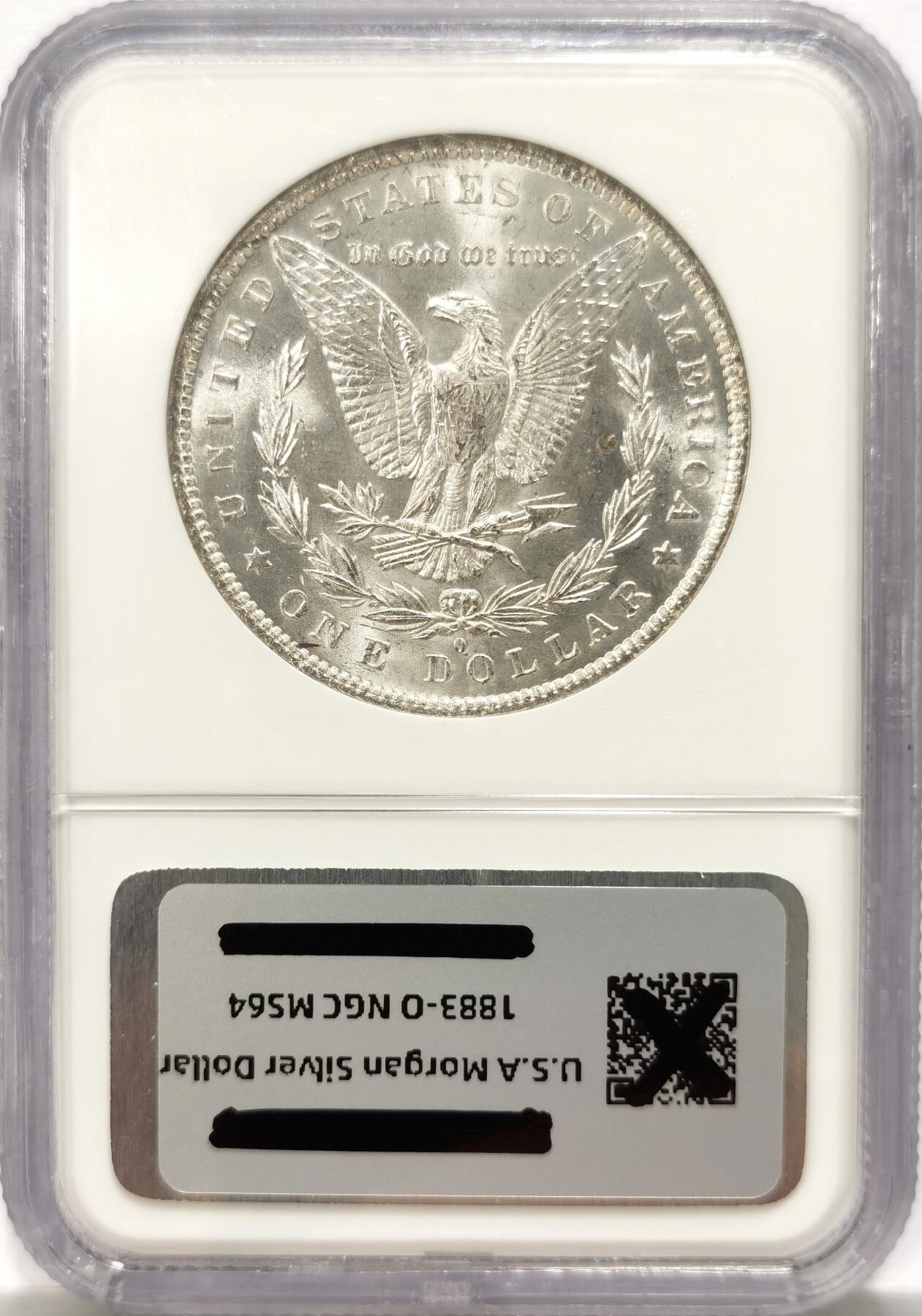 博洋堂世界钱币拍卖第134期（全场包邮） NGC MS64 美国1883年O版摩根$1银币 深五彩包浆 鹰面丝滑底板 老盒潜力品相