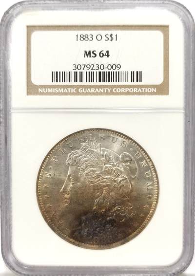 博洋堂世界钱币拍卖第134期（全场包邮） - NGC MS64 美国1883年O版摩根$1银币 深五彩包浆 鹰面丝滑底板 老盒潜力品相