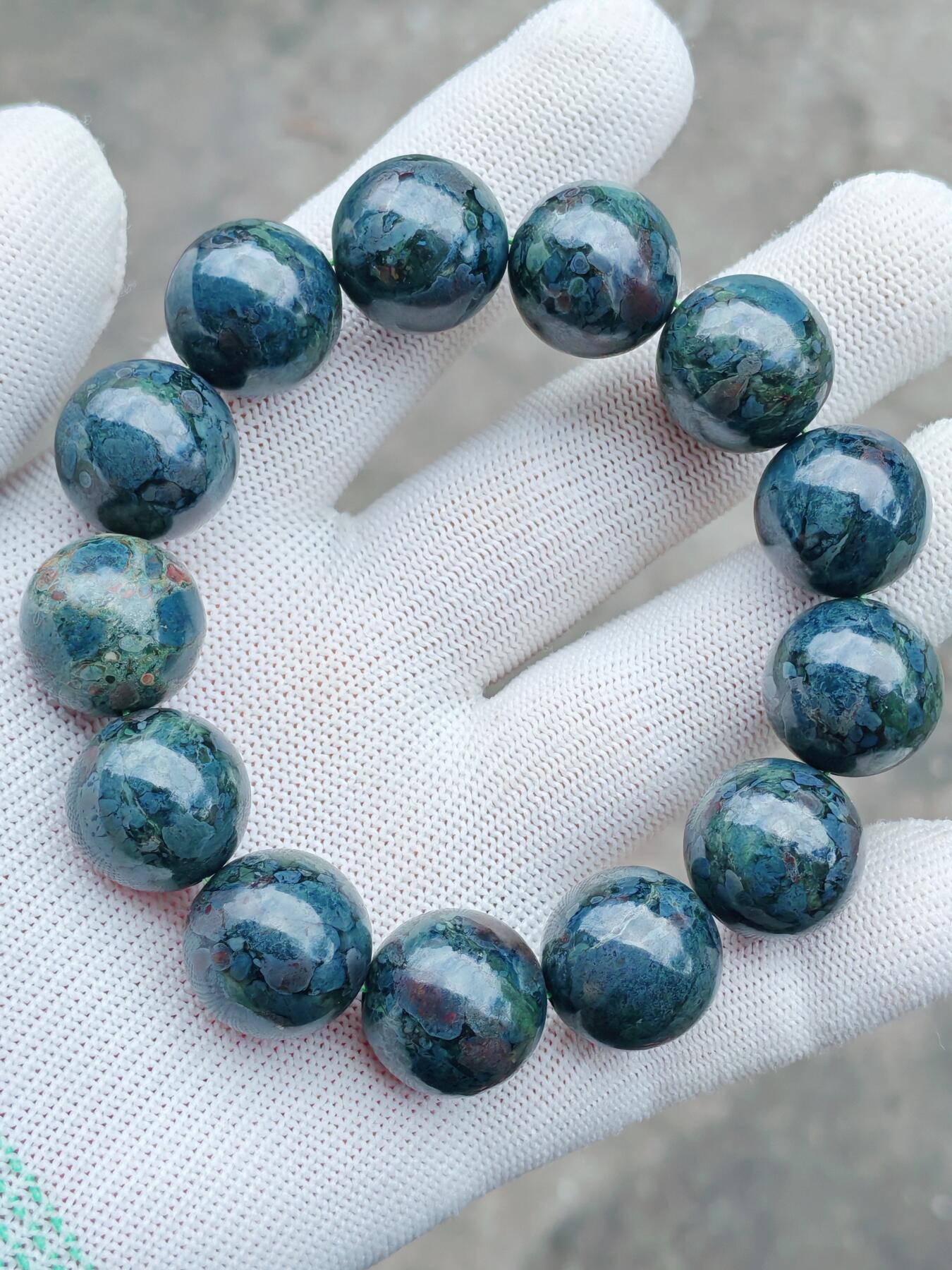 精品画面石经典稀有蓝莓星斑球粒手串(22044)尺寸18mm13颗113克