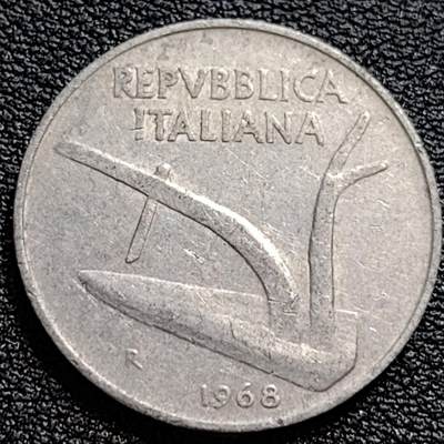 泉币菌-第73场-各国散币场 - 1968年 意大利10里拉铝币 麦穗古犁 23.2mm