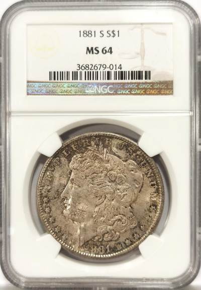 博洋堂世界钱币拍卖第134期（全场包邮） - NGC MS64 美国1881年S版摩根$1银币 人面均匀淡彩 背面状态出众 老盒潜力品相