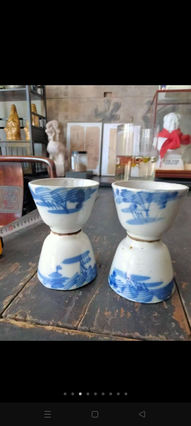清末青花老窑茶杯，品相正常老化磨损。完整使用器，个别有开片。4只，保老到代。