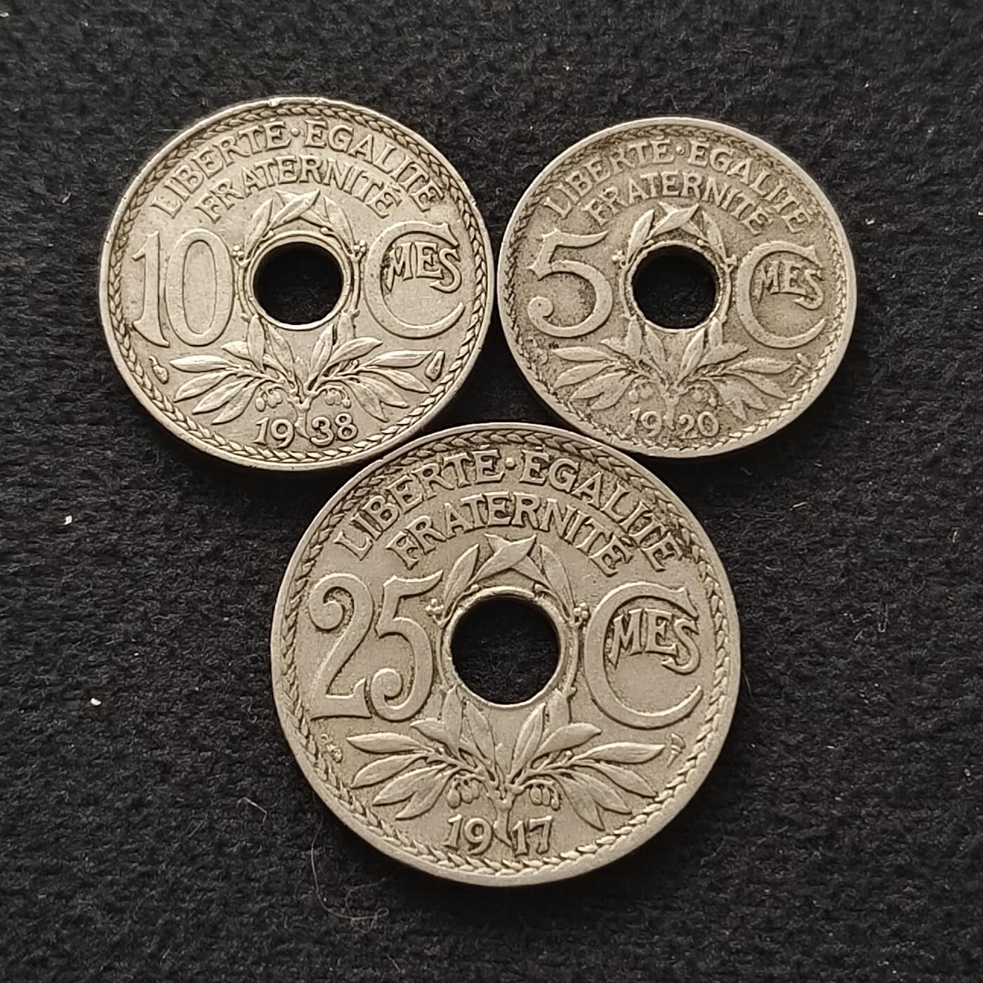 【全场包邮】纯粹捡漏拍449场 法国1917-1938年3枚套币