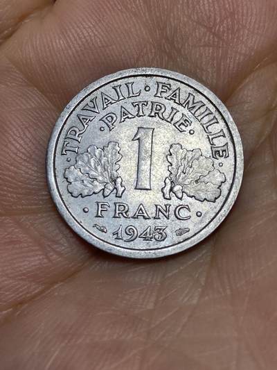 2025年第七十七场(总第一百零三场）外国好品散币(免佣金) - 法国🇫🇷1943年1法郎(维希傀儡政府时期)