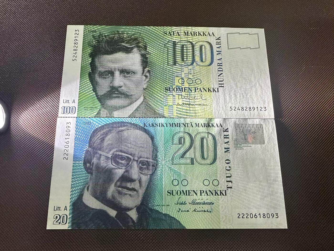 喜羊羊钱币收藏2025第8期(普品场) 芬兰1986-1993年 芬兰20-100unc 其中20为无47