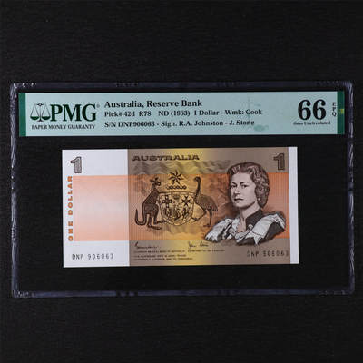 【亘邦集藏】第211期拍卖 - 1983年 澳大利亚1元 PMG 66EPQ DNP906063