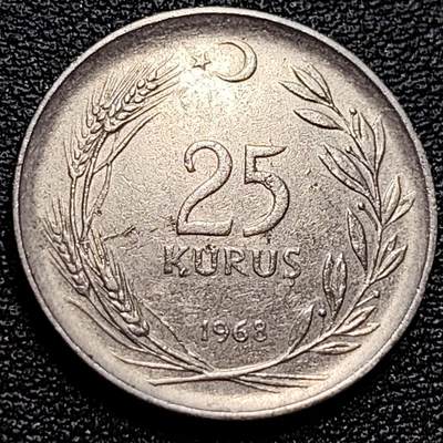 泉币菌-第77场-散币乐园场 1968年 土耳其25库鲁 不锈钢币 背货妇女 22.6毫米 4.0克
