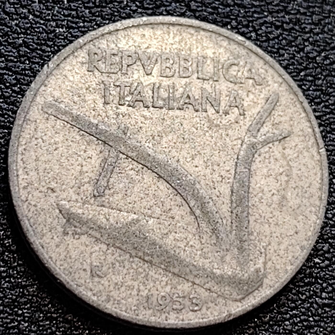 泉币菌-第78场-散币乐园场 1953年 意大利10里拉铝币 麦穗古犁 23.2mm