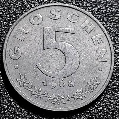 泉币菌-第74场-各国散币场 - 奥地利1968年 5格罗申锌制硬币 鹰 19毫米 2.5克 