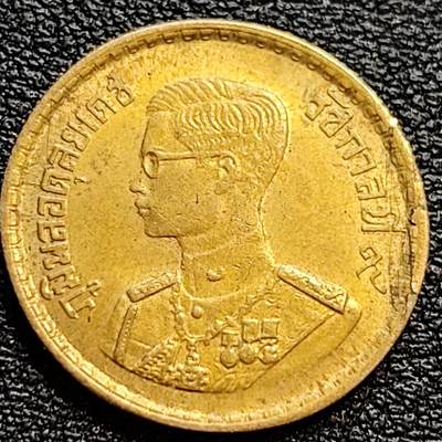 泉币菌-第77场-各国散币场 - 拉玛九世 泰国1957年25萨当黄铜硬币 20.5毫米 2.5克 