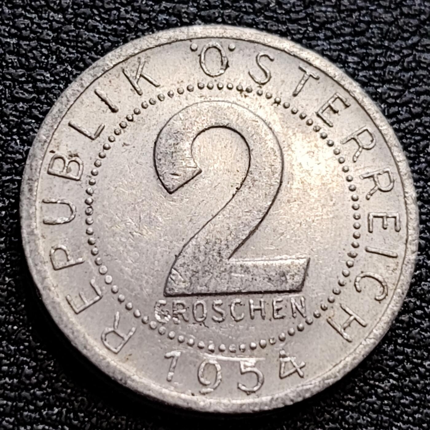 泉币菌-第75场-各国散币场 1954年 奥地利2格罗申 铝币18mm