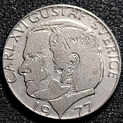 泉币菌-第74场-各国散币场 - 瑞典1977年1克朗铜镍币，卡尔十六世·古斯塔夫，25mm