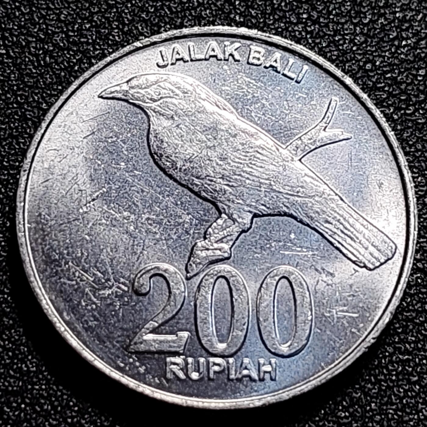 泉币菌-第74场-散币乐园 原光美品 印度尼西亚200卢比铝币 鹰徽 巴厘岛八哥 25mm