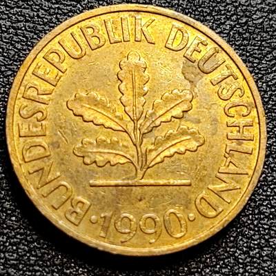 泉币菌-第77场-散币乐园场 铜光美品 联邦德国1990年 10芬尼硬币 橡树麦穗  银行版 21.5mm