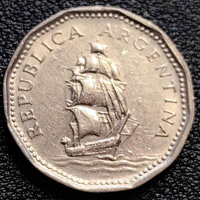 泉币菌-第77场-散币乐园场 1965年  阿根廷5比索 镍币 帆船 21.5毫米 4克