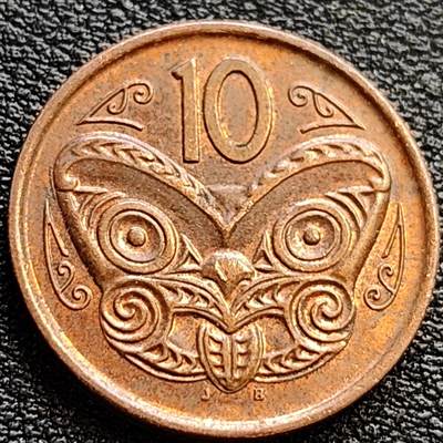 泉币菌-第76场-各国散币场 - 毛利人的面具 新西兰10分硬币 直径20.3mm
