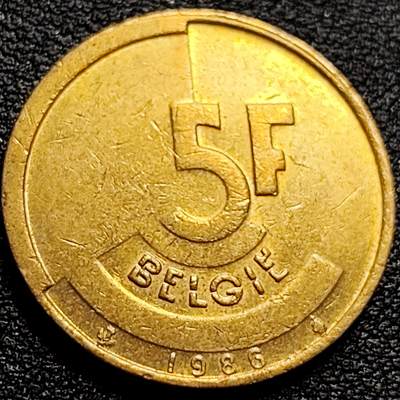 泉币菌-第77场-散币乐园场 1986年 比利时早期5法郎铜币 分裂的人格 