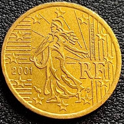泉币菌-第75场-各国散币场 - 欧元 法国2001年10欧分铜币 玛丽安娜 欧盟地图 19.75MM 