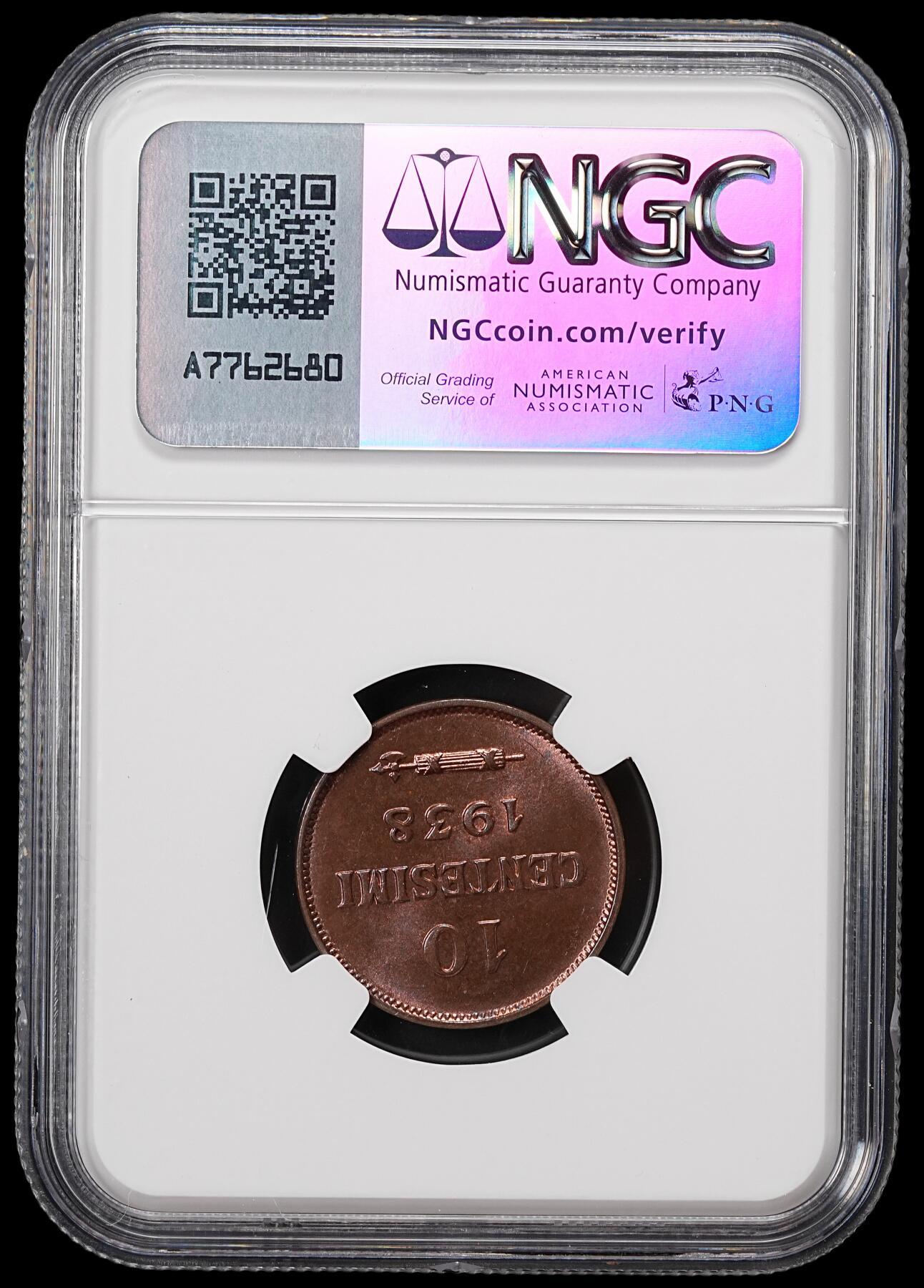 修遠堂世界钱币第八十期 NGC MS64RB 1938年圣马力诺10分铜币
