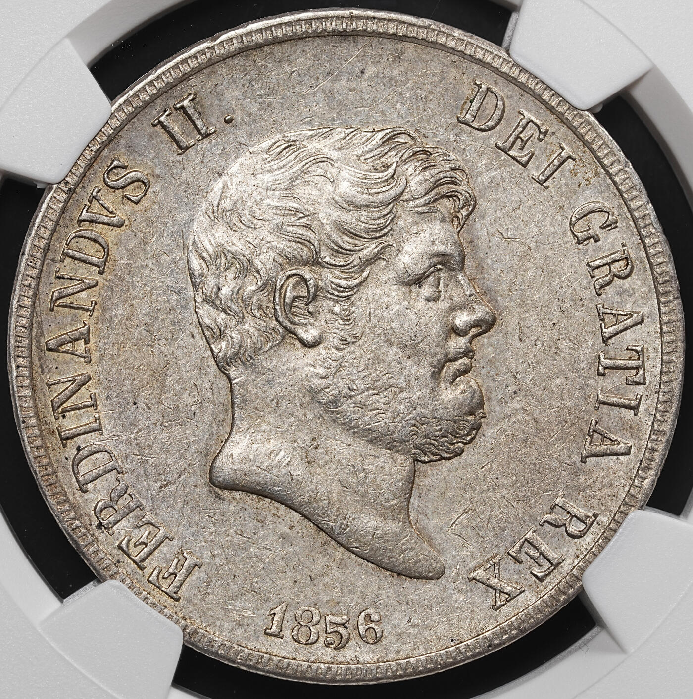 修遠堂世界钱币第八十期 NGC AU58 1856年那不勒斯和西西里王国120G大银币